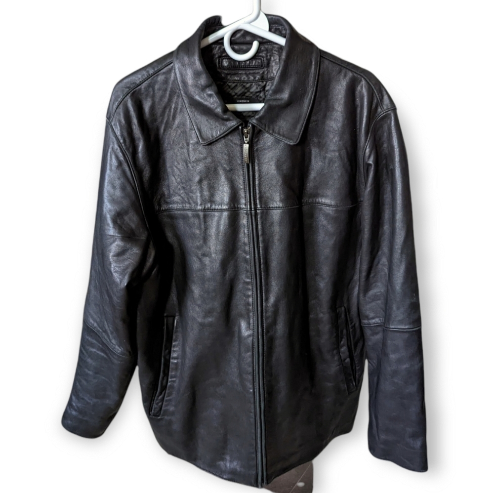 Claiborne Outerwear Black Leather Jacket Size Large